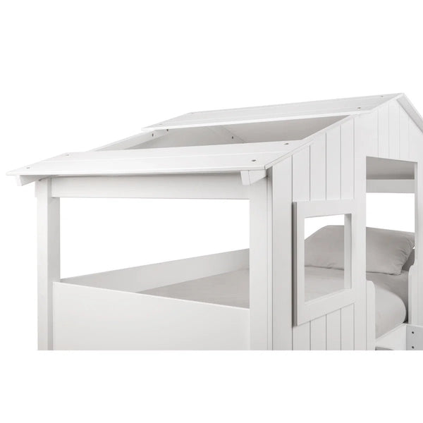 White Acorn Treehouse kids midsleeper bed with windows