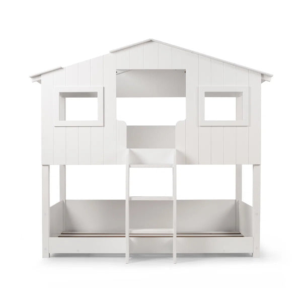 Acorn Treehouse Midsleeper Bed in white with roof design