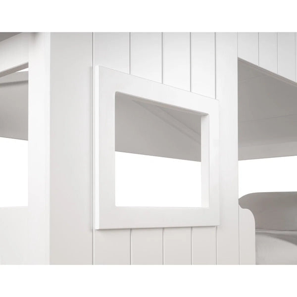 Willow Treehouse Bunk Bed – White Wooden Kids Single Bed with Playhouse Design, Ladder & Windows - Sleek Furniture