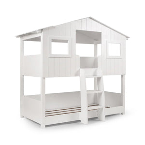 Willow Treehouse Bunk Bed – White Wooden Kids Single Bed with Playhouse Design, Ladder & Windows - Sleek Furniture