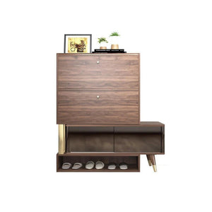 WR532 Modern Shoe Storage Cabinet – Wooden & Black Metal Frame Entryway Organizer, Contemporary Space - Saving Footwear Rack with Multi - Tier Storage (Rosewood Finish) - Sleek Furniture