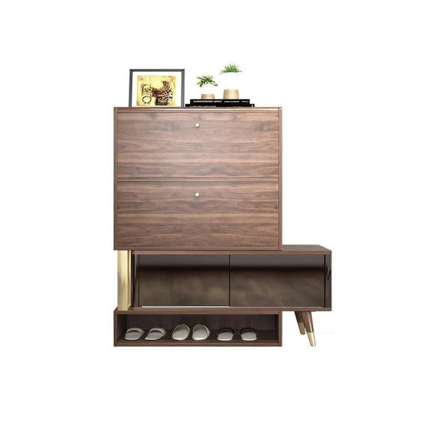 WR532 Modern Shoe Storage Cabinet – Wooden & Black Metal Frame Entryway Organizer, Contemporary Space - Saving Footwear Rack with Multi - Tier Storage (Rosewood Finish) - Sleek Furniture