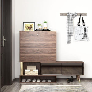 WR532 Modern Shoe Storage Cabinet – Wooden & Black Metal Frame Entryway Organizer, Contemporary Space - Saving Footwear Rack with Multi - Tier Storage (Rosewood Finish) - Sleek Furniture