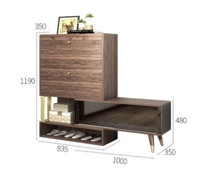 WR532 Modern Shoe Storage Cabinet – Wooden & Black Metal Frame Entryway Organizer, Contemporary Space - Saving Footwear Rack with Multi - Tier Storage (Rosewood Finish) - Sleek Furniture