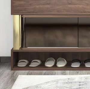 WR532 Modern Shoe Storage Cabinet – Wooden & Black Metal Frame Entryway Organizer, Contemporary Space - Saving Footwear Rack with Multi - Tier Storage (Rosewood Finish) - Sleek Furniture