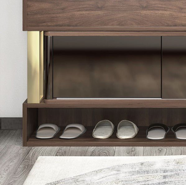 WR532 Modern Shoe Storage Cabinet – Wooden & Black Metal Frame Entryway Organizer, Contemporary Space - Saving Footwear Rack with Multi - Tier Storage (Rosewood Finish) - Sleek Furniture