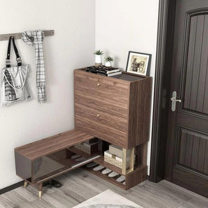 WR532 Modern Shoe Storage Cabinet – Wooden & Black Metal Frame Entryway Organizer, Contemporary Space - Saving Footwear Rack with Multi - Tier Storage (Rosewood Finish) - Sleek Furniture