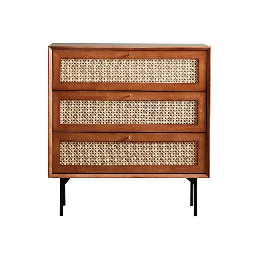 Xavier Rattan Sideboard Cabinet – Modern Wooden Storage Unit with Metal Legs, Contemporary Side Cabinet in Cherrywood & Walnut Finish - Sleek Furniture