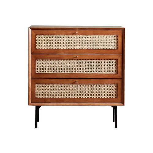 Xavier Rattan Sideboard Cabinet – Modern Wooden Storage Unit with Metal Legs, Contemporary Side Cabinet in Cherrywood & Walnut Finish - Sleek Furniture