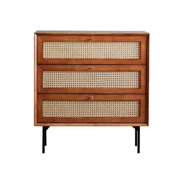 Xavier Rattan Sideboard Cabinet – Modern Wooden Storage Unit with Metal Legs, Contemporary Side Cabinet in Cherrywood & Walnut Finish - Sleek Furniture
