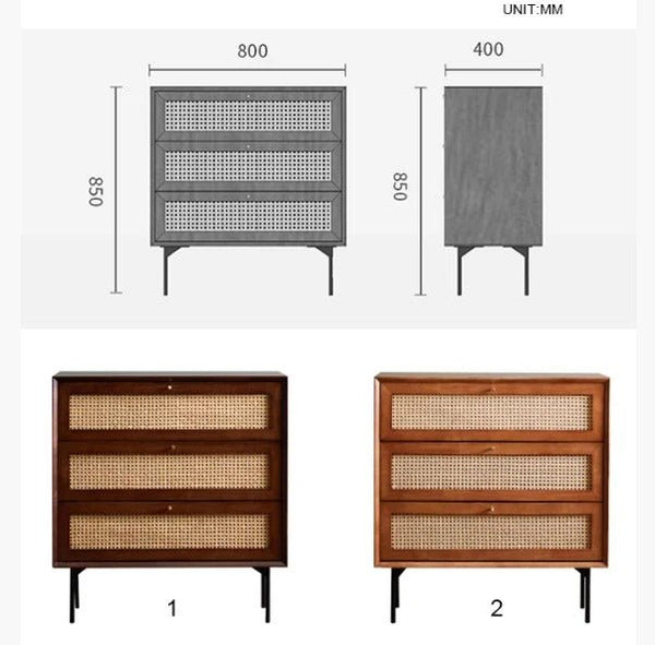 Xavier Rattan Sideboard Cabinet – Modern Wooden Storage Unit with Metal Legs, Contemporary Side Cabinet in Cherrywood & Walnut Finish - Sleek Furniture