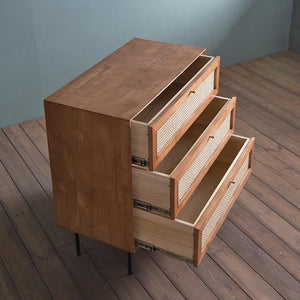 Xavier Rattan Sideboard Cabinet – Modern Wooden Storage Unit with Metal Legs, Contemporary Side Cabinet in Cherrywood & Walnut Finish - Sleek Furniture