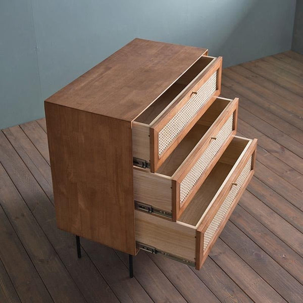 Xavier Rattan Sideboard Cabinet – Modern Wooden Storage Unit with Metal Legs, Contemporary Side Cabinet in Cherrywood & Walnut Finish - Sleek Furniture