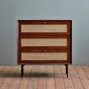 Xavier Rattan Sideboard Cabinet – Modern Wooden Storage Unit with Metal Legs, Contemporary Side Cabinet in Cherrywood & Walnut Finish - Sleek Furniture