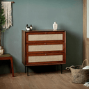 Xavier Rattan Sideboard Cabinet – Modern Wooden Storage Unit with Metal Legs, Contemporary Side Cabinet in Cherrywood & Walnut Finish - Sleek Furniture
