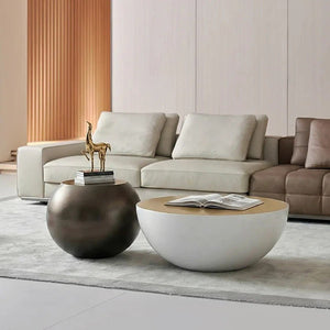 Modern nesting coffee tables displayed in contemporary living room
