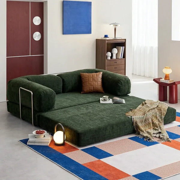 Yamada Foldable Corduroy Lazy Sofa Bed – Convertible Floor Sofa Bed with Carbon Steel Frame, Soft Corduroy Upholstery & High-Density Sponge, Modern Multifunctional Sofa for Living Room or Guest Room - Sleek Furniture