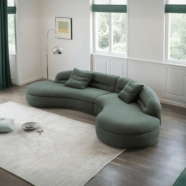 Yannik Four Seater Curved Sofa – Snowflake Velvet Upholstery, Modern Contemporary Lounge Sofa with High-Resilience Sponge Cushioning, Elegant Green Living Room Sofa - Sleek Furniture