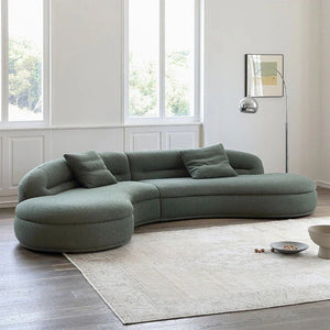 Yannik Four Seater Curved Sofa – Snowflake Velvet Upholstery, Modern Contemporary Lounge Sofa with High-Resilience Sponge Cushioning, Elegant Green Living Room Sofa - Sleek Furniture