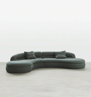 Yannik Four Seater Curved Sofa – Snowflake Velvet Upholstery, Modern Contemporary Lounge Sofa with High-Resilience Sponge Cushioning, Elegant Green Living Room Sofa - Sleek Furniture