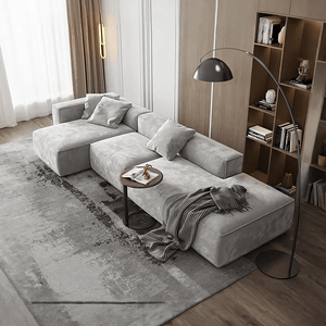 Yetta Grey Velvet Four Seater Corner Sofa | Modern L-Shaped Sofa Set with Deep Cushioned Seating, Sturdy Frame & Contemporary Design - Sleek Furniture