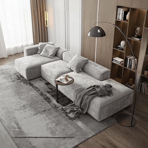 Yetta Grey Velvet Four Seater Corner Sofa | Modern L-Shaped Sofa Set with Deep Cushioned Seating, Sturdy Frame & Contemporary Design - Sleek Furniture
