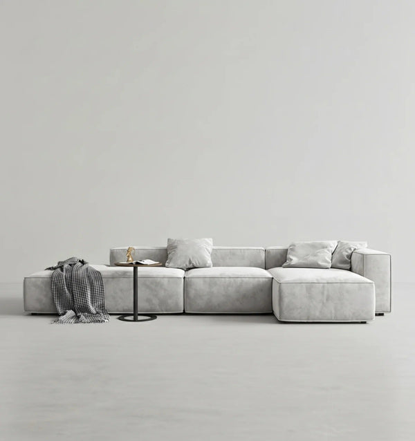 Yetta Grey Velvet Four Seater Corner Sofa | Modern L-Shaped Sofa Set with Deep Cushioned Seating, Sturdy Frame & Contemporary Design - Sleek Furniture