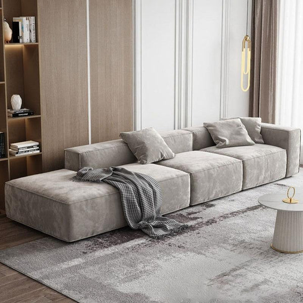 Yetta Grey Velvet Four Seater Corner Sofa | Modern L-Shaped Sofa Set with Deep Cushioned Seating, Sturdy Frame & Contemporary Design - Sleek Furniture