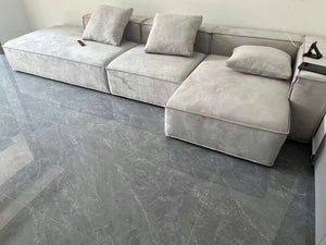Yetta Grey Velvet Three Seater Corner Sofa | Modern Contemporary L-Shaped Sofa Set with Soft Cushioned Seating & Sturdy Frame - Sleek Furniture