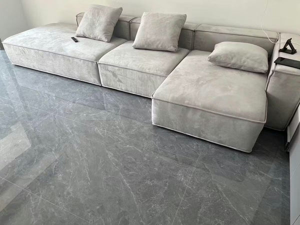 Yetta Grey Velvet Three Seater Corner Sofa | Modern Contemporary L-Shaped Sofa Set with Soft Cushioned Seating & Sturdy Frame - Sleek Furniture