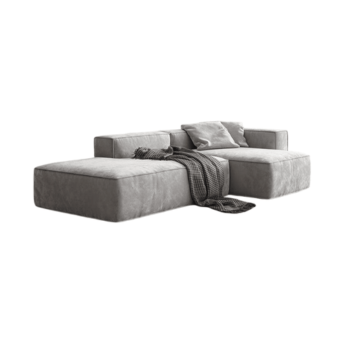 Yetta Grey Velvet Three Seater Corner Sofa | Modern Contemporary L-Shaped Sofa Set with Soft Cushioned Seating & Sturdy Frame - Sleek Furniture