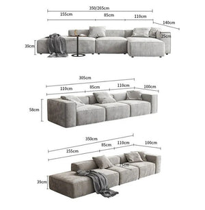 Yetta Grey Velvet Three Seater Corner Sofa | Modern Contemporary L-Shaped Sofa Set with Soft Cushioned Seating & Sturdy Frame - Sleek Furniture