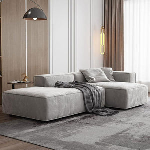 Yetta Grey Velvet Three Seater Corner Sofa | Modern Contemporary L-Shaped Sofa Set with Soft Cushioned Seating & Sturdy Frame - Sleek Furniture