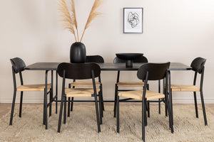 Uno Dining Table with 6 Polly Steel Dining Chairs – Modern 6-Seater Dining Set