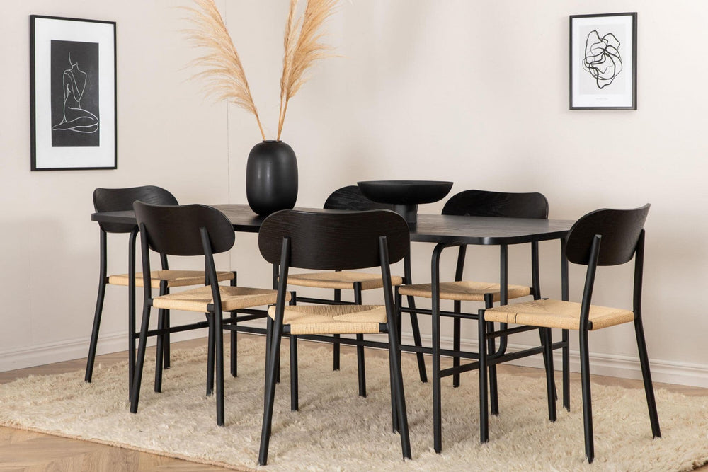 Uno Dining Table with 6 Polly Steel Dining Chairs – Modern 6-Seater Dining Set