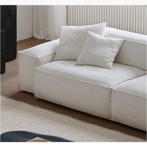 Zaavan Modular Three Seater Sofa | Modern Linen Upholstered Couch | Off White Contemporary Living Room Sofa | Comfortable High Resilience Foam Seating - Sleek Furniture