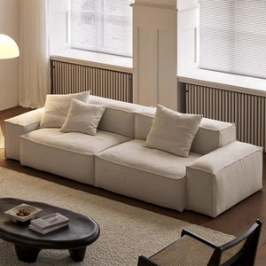 Zaavan Modular Three Seater Sofa | Modern Linen Upholstered Couch | Off White Contemporary Living Room Sofa | Comfortable High Resilience Foam Seating - Sleek Furniture