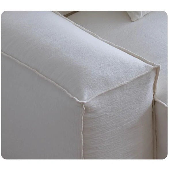 Zaavan Modular Three Seater Sofa | Modern Linen Upholstered Couch | Off White Contemporary Living Room Sofa | Comfortable High Resilience Foam Seating - Sleek Furniture