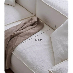 Zaavan Modular Three Seater Sofa | Modern Linen Upholstered Couch | Off White Contemporary Living Room Sofa | Comfortable High Resilience Foam Seating - Sleek Furniture