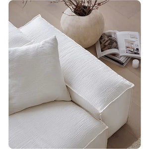 Zaavan Modular Three Seater Sofa | Modern Linen Upholstered Couch | Off White Contemporary Living Room Sofa | Comfortable High Resilience Foam Seating - Sleek Furniture