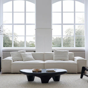 Zaavan Modular Three Seater Sofa | Modern Linen Upholstered Couch | Off White Contemporary Living Room Sofa | Comfortable High Resilience Foam Seating - Sleek Furniture