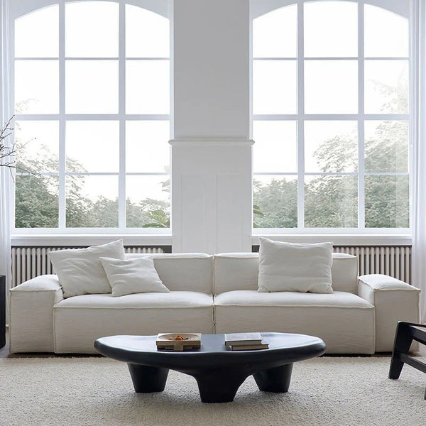 Zaavan Modular Three Seater Sofa | Modern Linen Upholstered Couch | Off White Contemporary Living Room Sofa | Comfortable High Resilience Foam Seating - Sleek Furniture