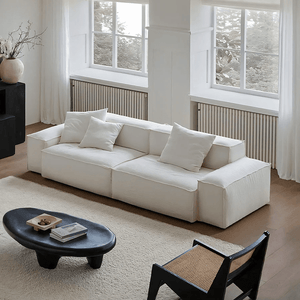 Zaavan Modular Three Seater Sofa | Modern Linen Upholstered Couch | Off White Contemporary Living Room Sofa | Comfortable High Resilience Foam Seating - Sleek Furniture