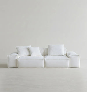 Zaavan Modular Three Seater Sofa | Modern Linen Upholstered Couch | Off White Contemporary Living Room Sofa | Comfortable High Resilience Foam Seating - Sleek Furniture