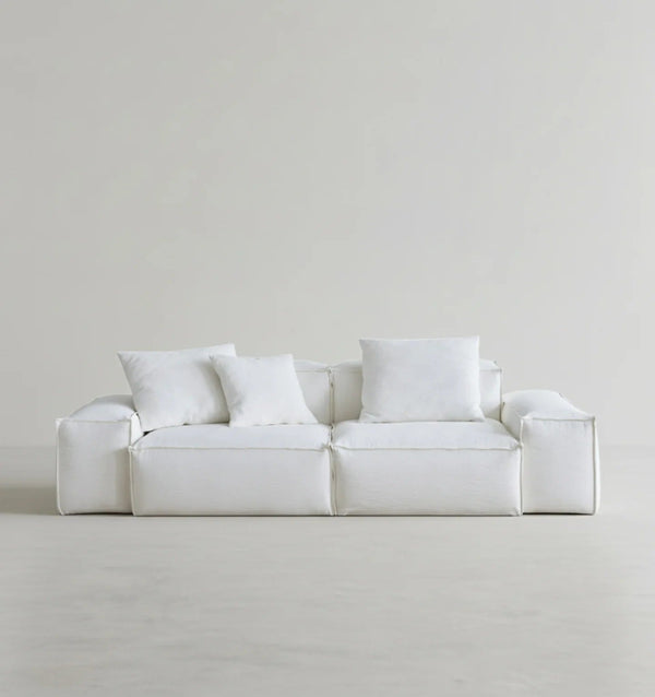 Zaavan Modular Three Seater Sofa | Modern Linen Upholstered Couch | Off White Contemporary Living Room Sofa | Comfortable High Resilience Foam Seating - Sleek Furniture