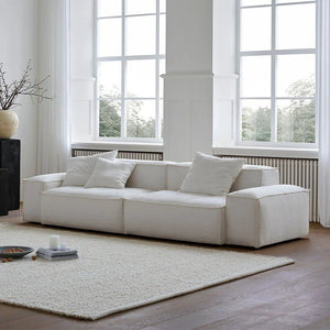 Zaavan Modular Three Seater Sofa | Modern Linen Upholstered Couch | Off White Contemporary Living Room Sofa | Comfortable High Resilience Foam Seating - Sleek Furniture