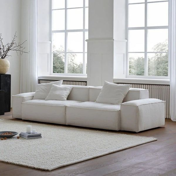 Zaavan Modular Three Seater Sofa | Modern Linen Upholstered Couch | Off White Contemporary Living Room Sofa | Comfortable High Resilience Foam Seating - Sleek Furniture