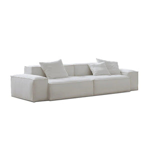 Zaavan Modular Three Seater Sofa | Modern Linen Upholstered Couch | Off White Contemporary Living Room Sofa | Comfortable High Resilience Foam Seating - Sleek Furniture