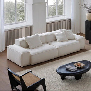 Zaavan Modular Three Seater Sofa | Modern Linen Upholstered Couch | Off White Contemporary Living Room Sofa | Comfortable High Resilience Foam Seating - Sleek Furniture