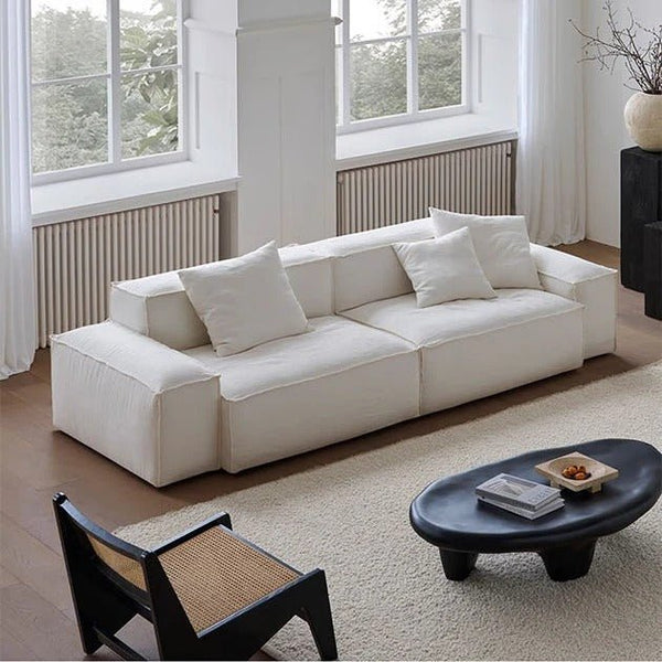 Zaavan Modular Three Seater Sofa | Modern Linen Upholstered Couch | Off White Contemporary Living Room Sofa | Comfortable High Resilience Foam Seating - Sleek Furniture